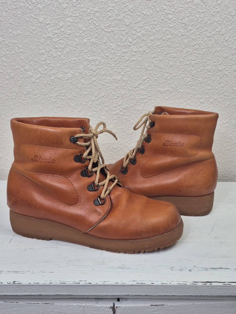 Vintage Blondo Men's Leather Lace Up Boots Sherpa Lined US 11/46 British Tan